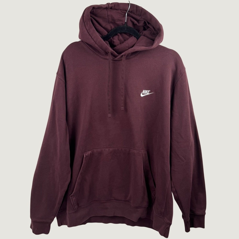 Nike Hoodie Men XL Burgundy Embroidered Logo Pullover Fleece Sportswear Gym